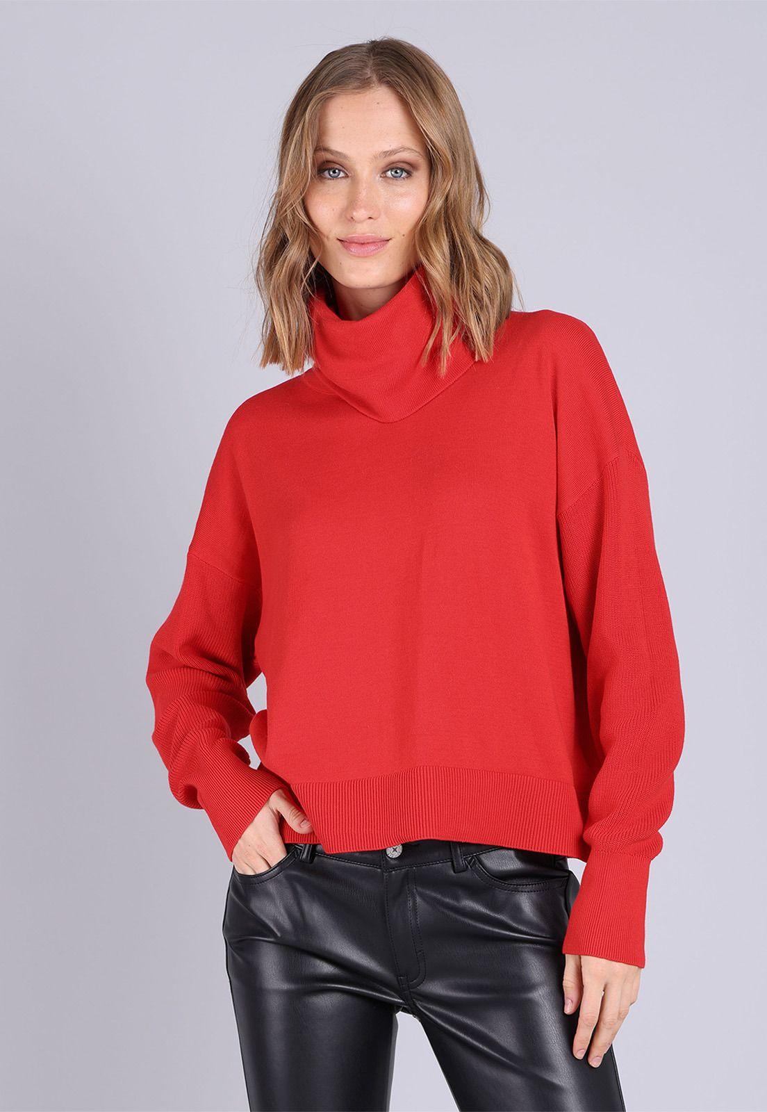 Sweater de cuello alto y remates en canalé Mujer Esprit-0