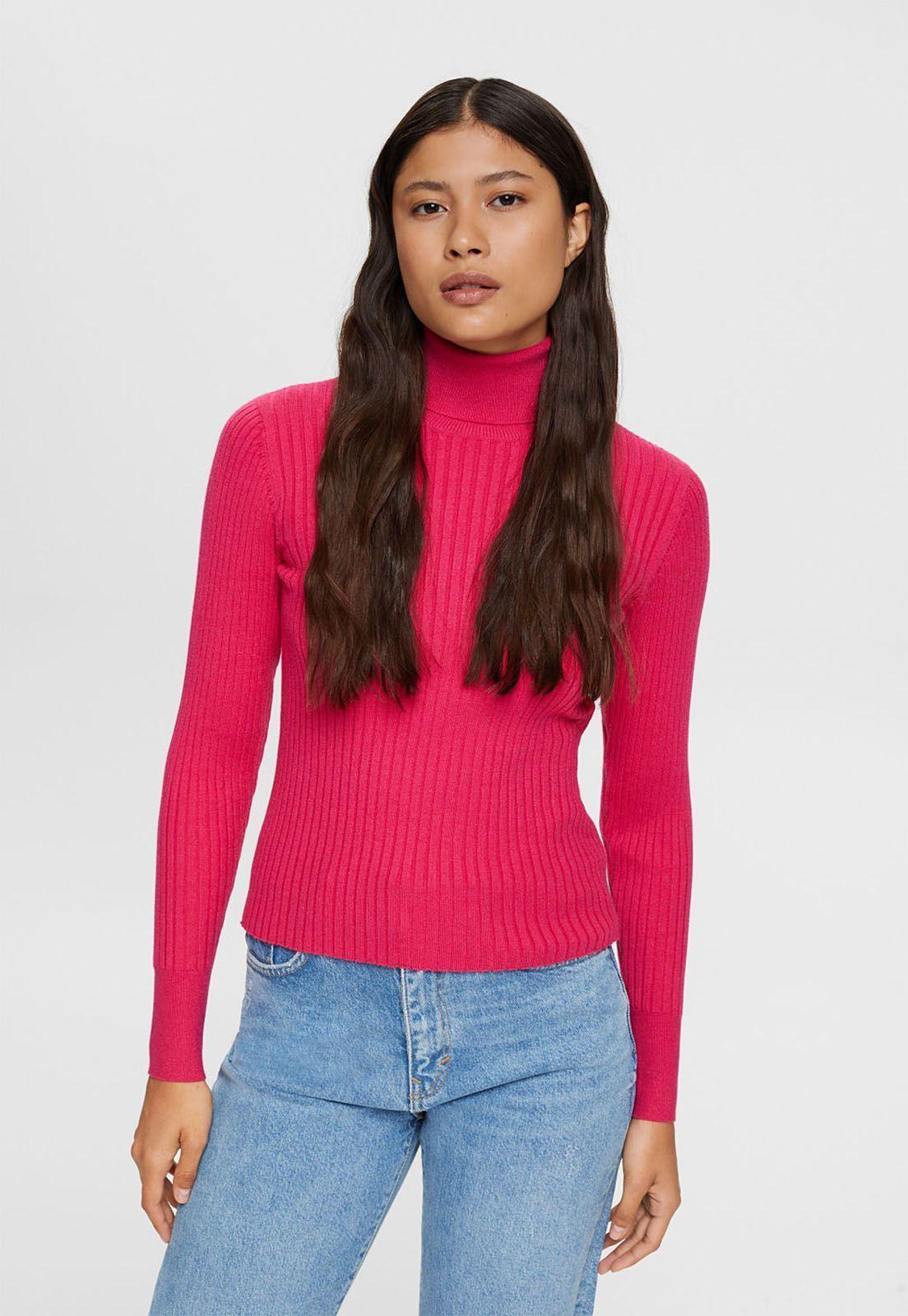 Sweater De Canalé Con Cuello Alto Mujer Esprit-0