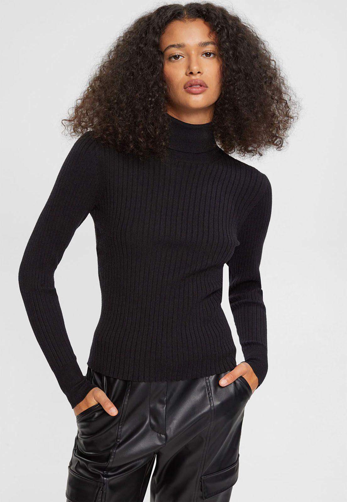 Sweater De Canalé Con Cuello Alto Mujer Esprit-0