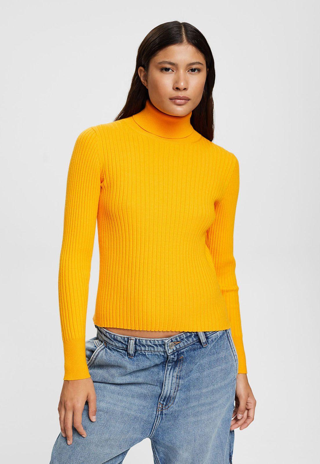 Sweater De Canalé Con Cuello Alto Mujer Esprit-0