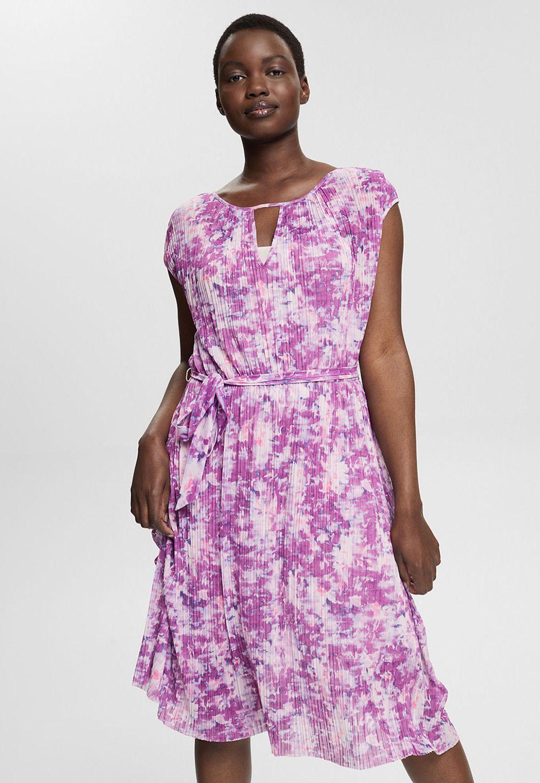 Vestido Estampado De Malla Plisada Esprit 062EO1E318-0