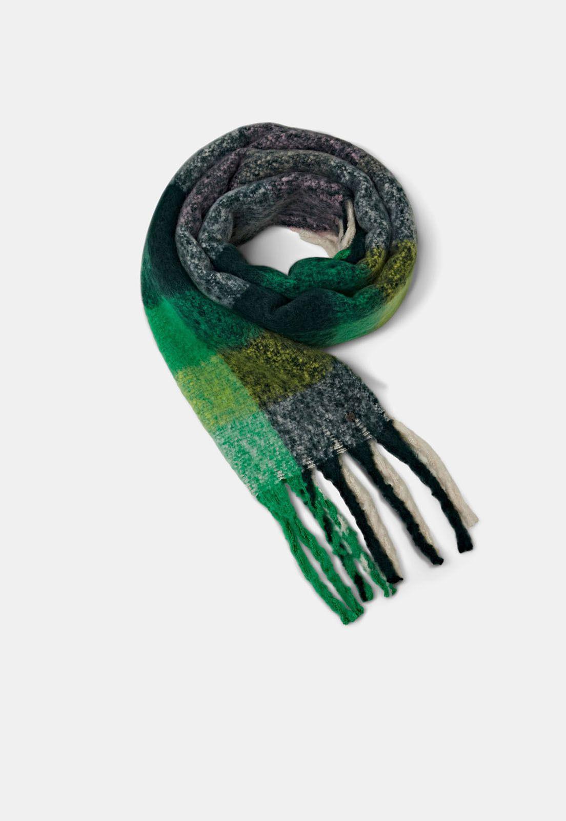 Bufanda con estampado de cuadros y flecos Mujer Esprit-1