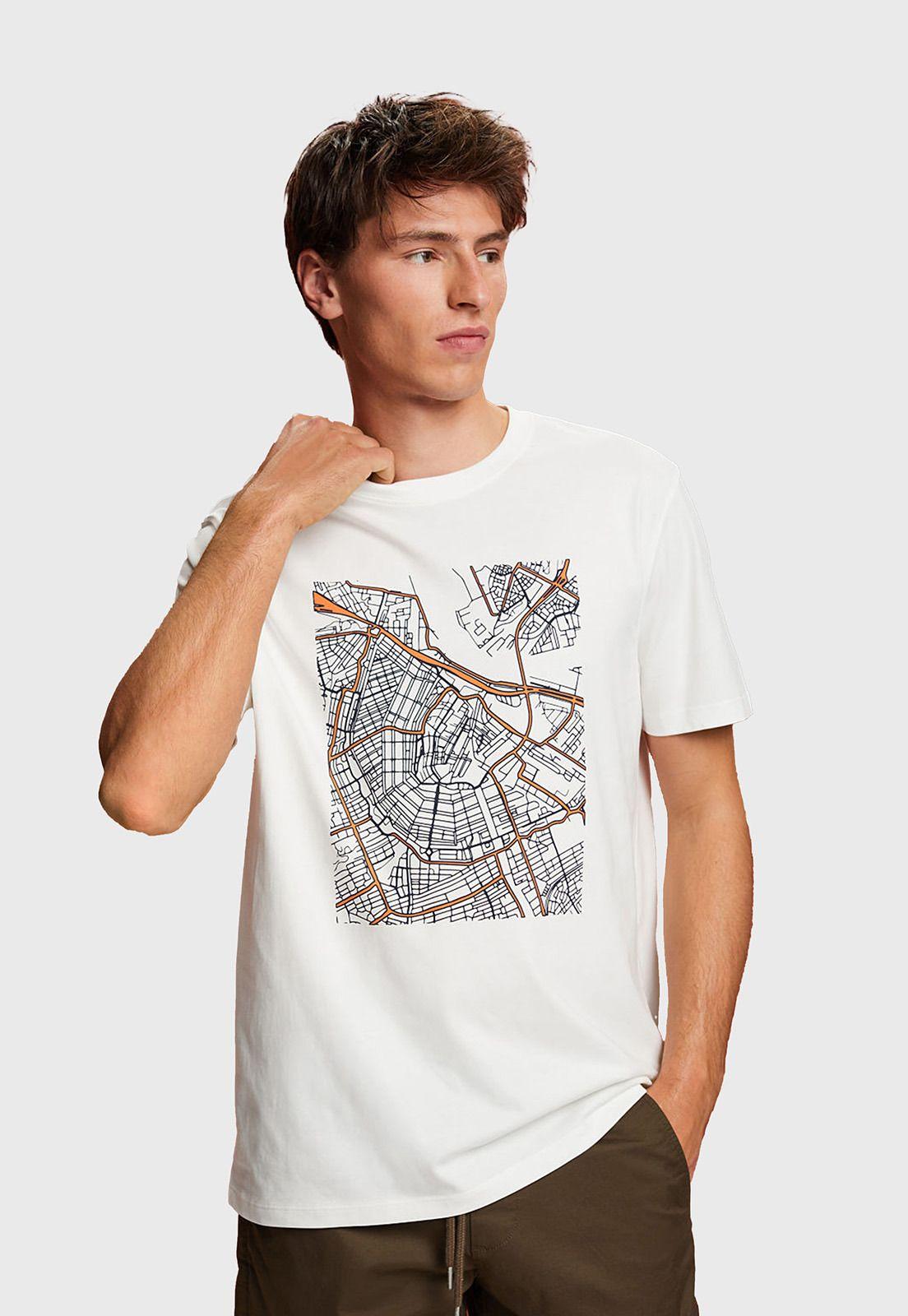 Polera De Punto Estampada Hombre Esprit Azul oscuro-0