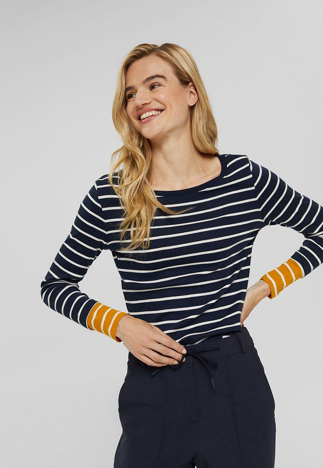 Polera Mujer Manga Larga A Rayas Esprit Azul marino-0