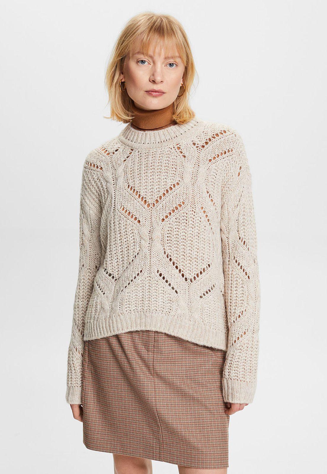 Sweater de punto abierto y cuello redondo Mujer Esprit-0