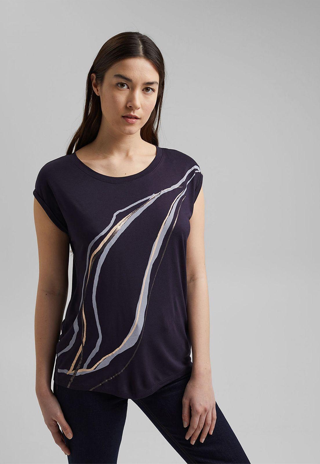 Polera Mujer Manga Corta Estampada  Esprit Azul marino-0