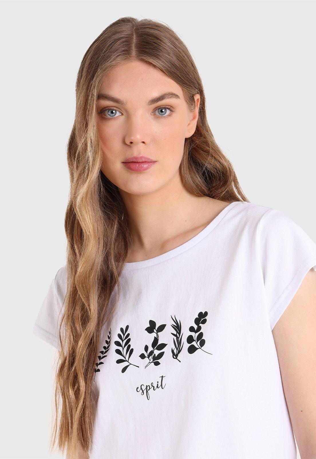 Polera Básica Cuello Redondo Con Logo Estampado Mujer Esprit Rubí-2