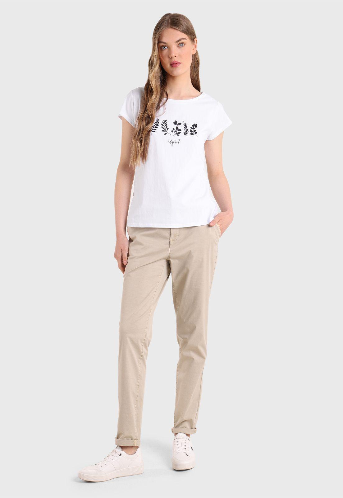 Polera Básica Cuello Redondo Con Logo Estampado Mujer Esprit Rubí-3