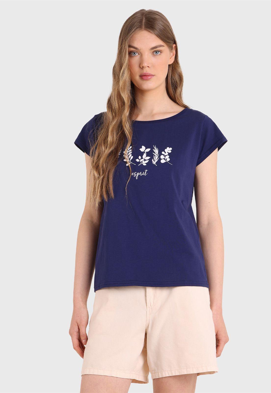 Polera Básica Cuello Redondo Con Logo Estampado Mujer Esprit Rubí-0