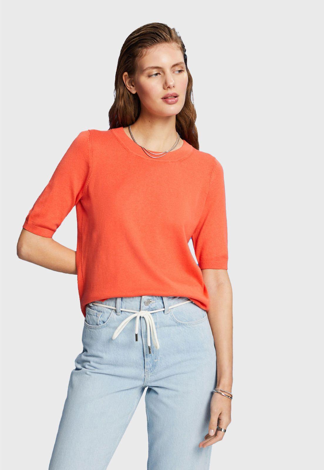 Sweater Ajustado Mujer Manga Corta Esprit Naranja-0