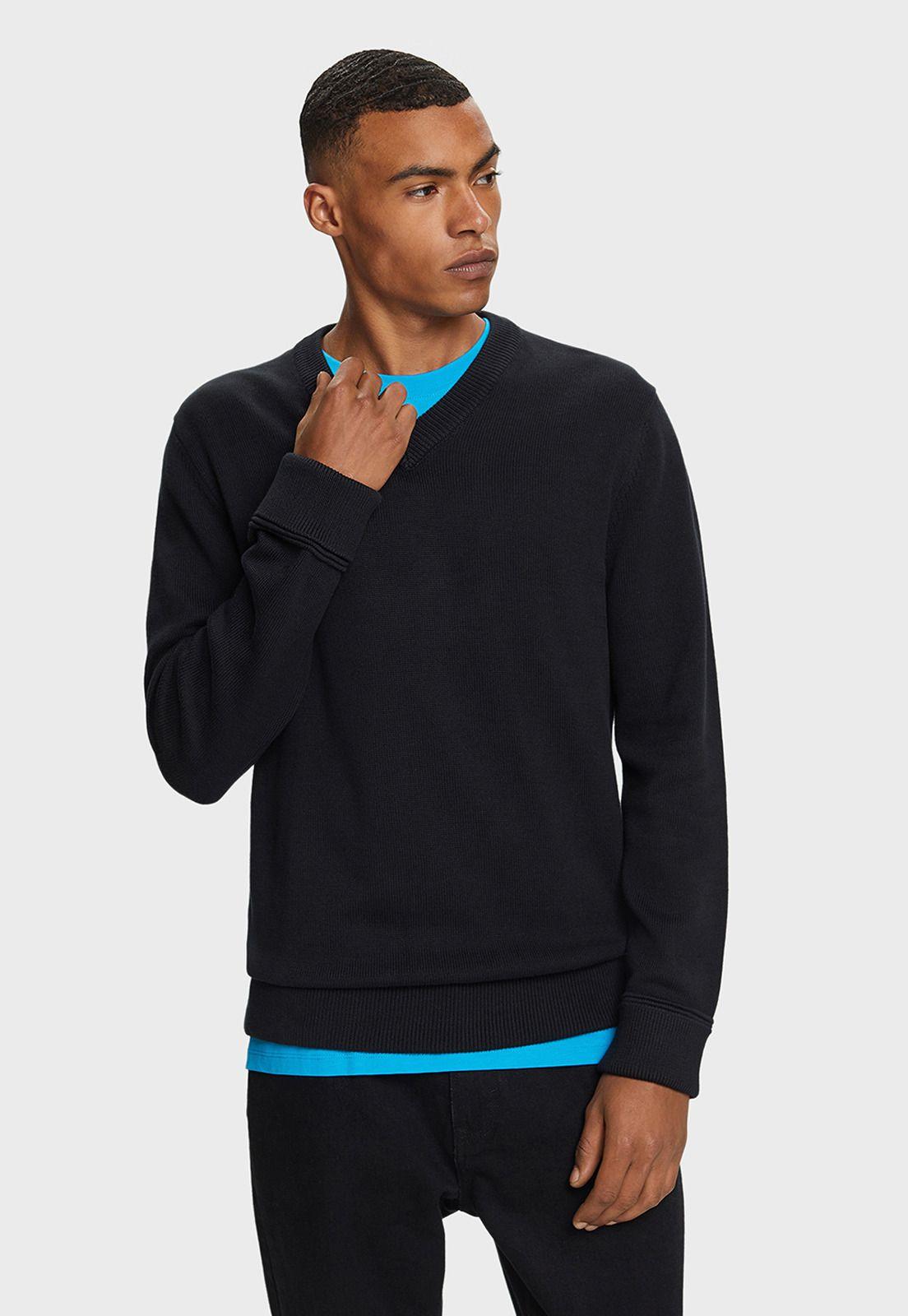 Sweater Cuello En V Con Puños Acanalados Hombre Esprit Arena-0
