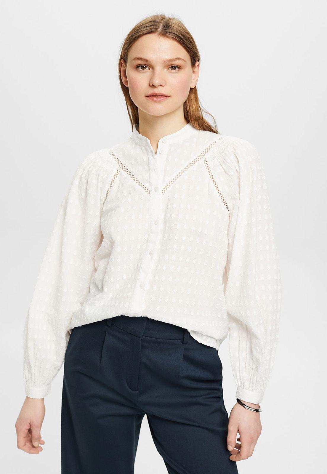 Blusa Bordada con Manga Larga Mujer Esprit-0