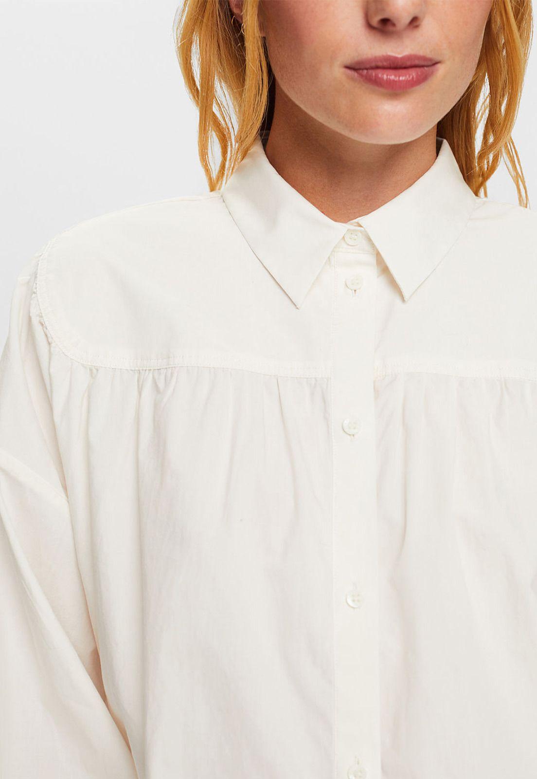 Blusa cuello abotonado y paneles fruncidos Mujer Esprit-2