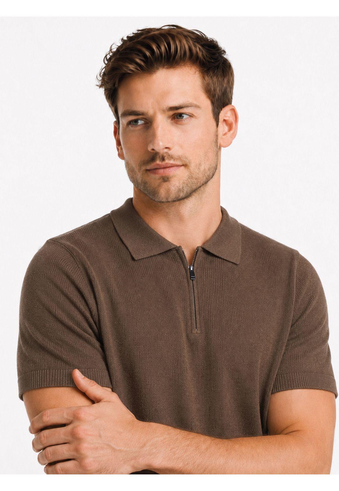 Polera Tejida Half Zipper Regular Fit Café Arrow PO34049CA-2