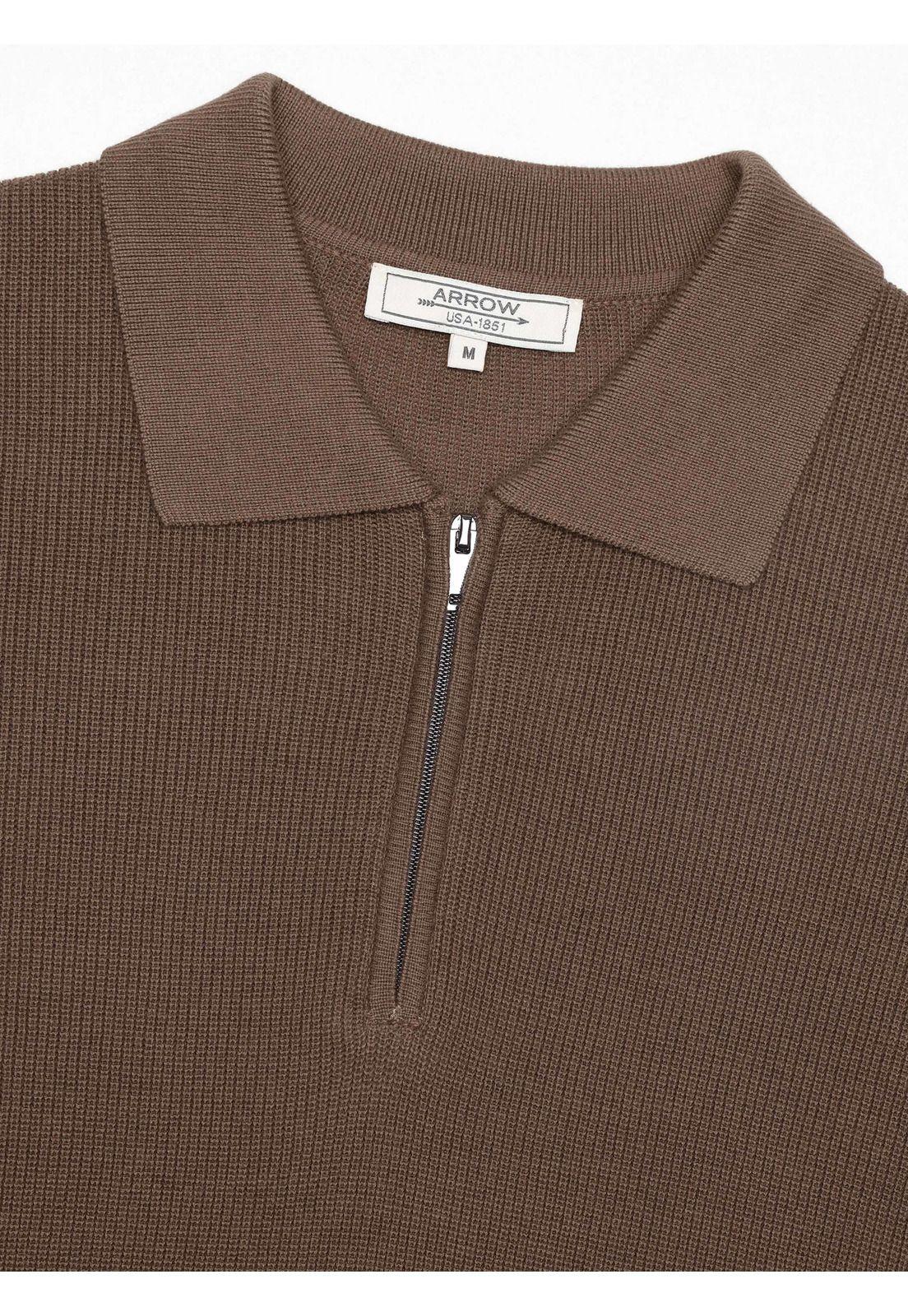 Polera Tejida Half Zipper Regular Fit Café Arrow PO34049CA-4