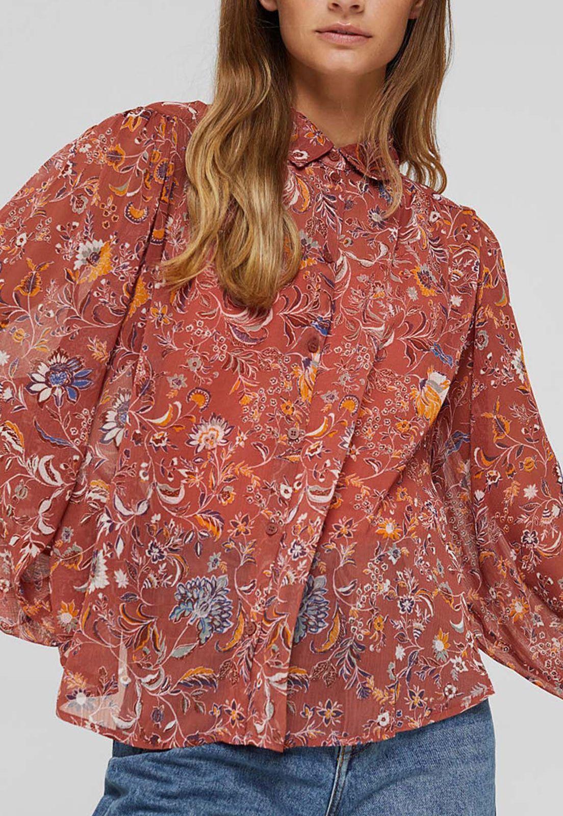 Blusa Mujer Manga Larga Estampada Esprit Azul marino-0