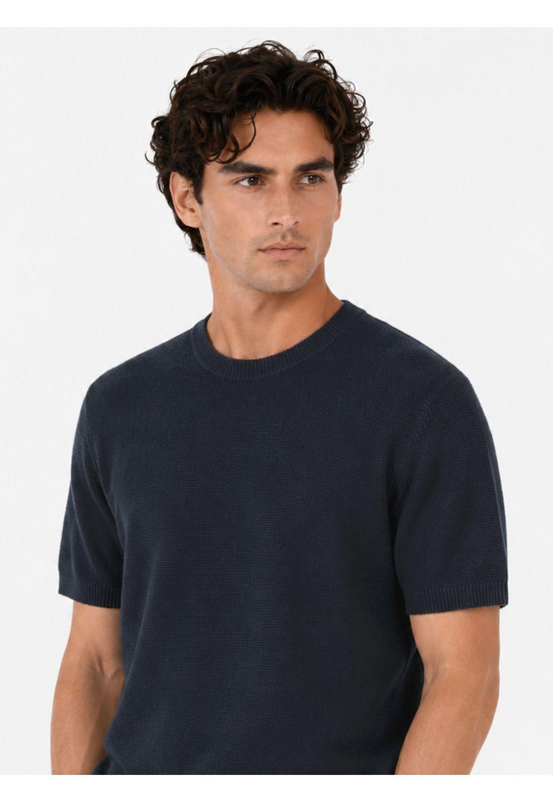 Polera Tejida Lino-Algodón Regular Fit Azul Marino Arrow PO34048NB-2