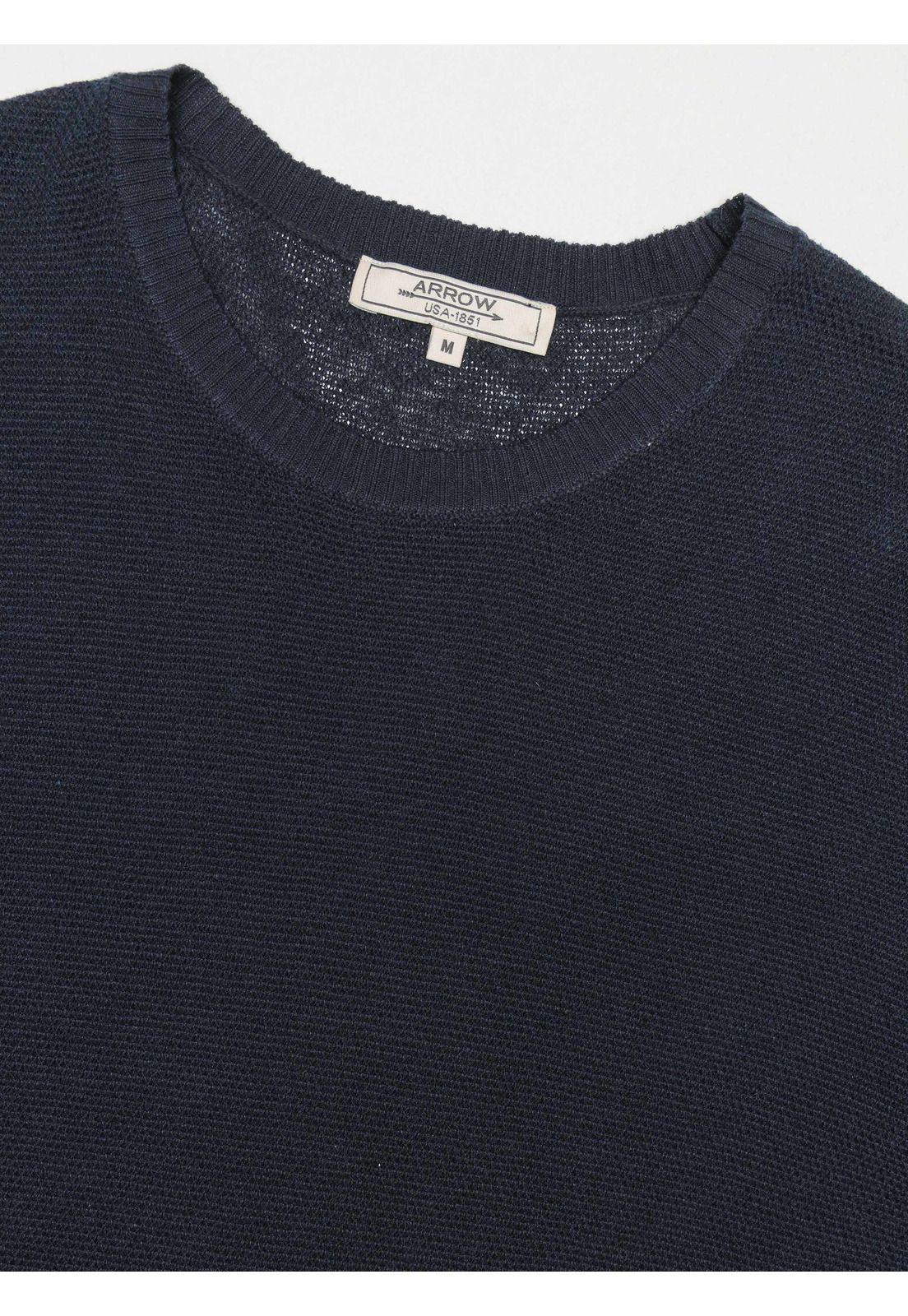 Polera Tejida Lino-Algodón Regular Fit Azul Marino Arrow PO34048NB-4