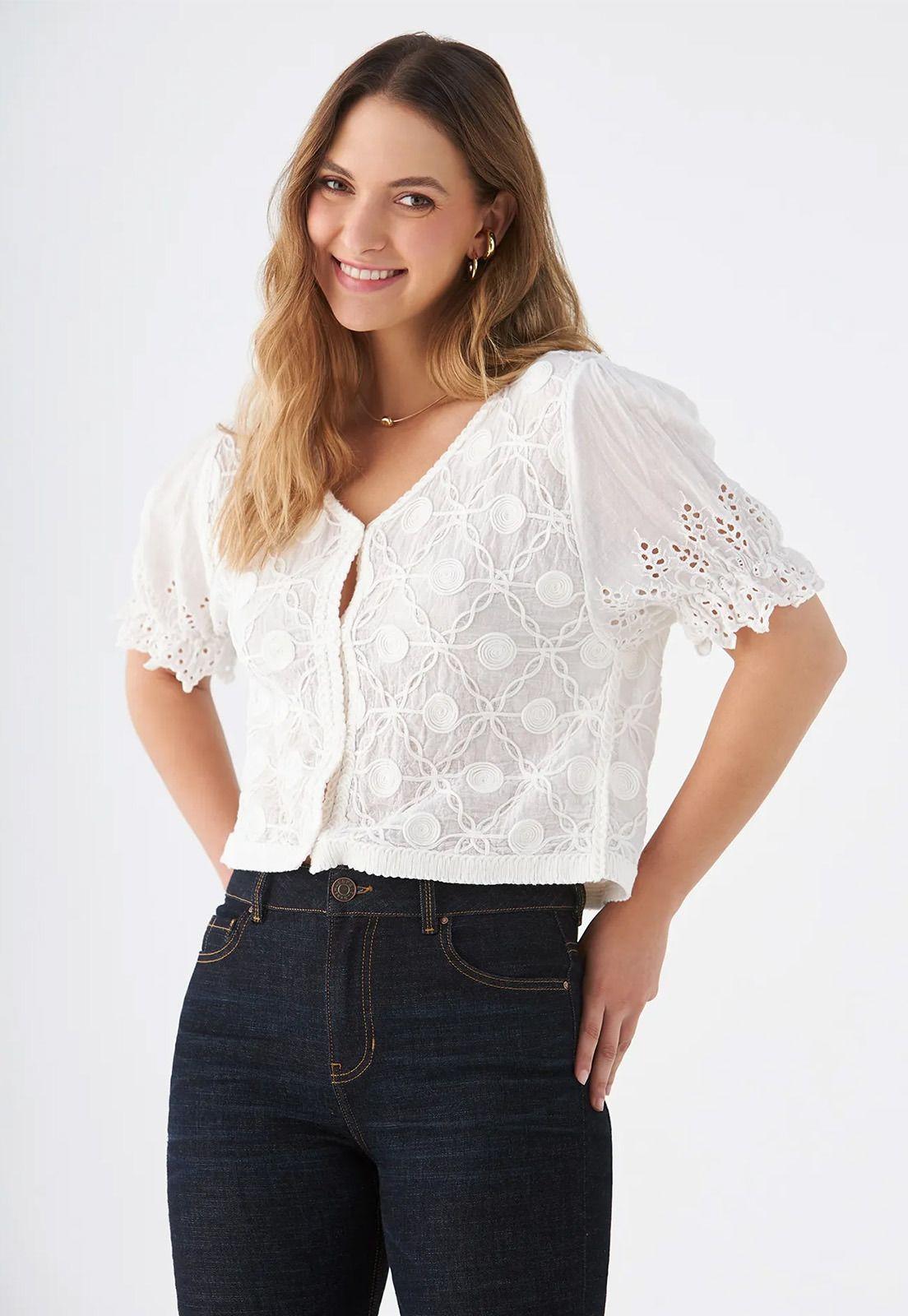 Blusa Bordada Manga Corta Mujer Esprit 619F200-0