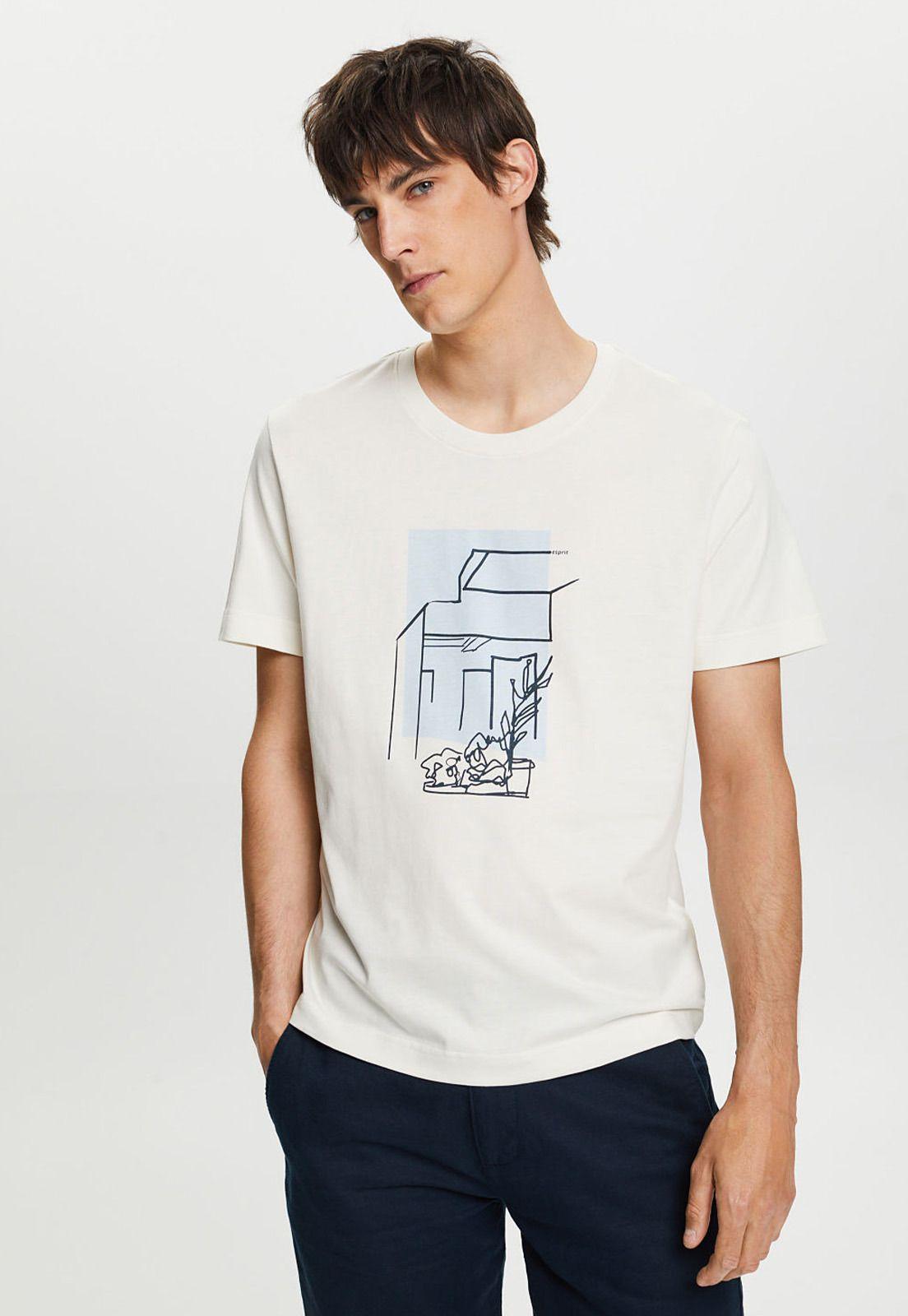 Polera Cuello Redondo Con Estampa En 2 Colores Hombre Esprit Azul petróleo-0