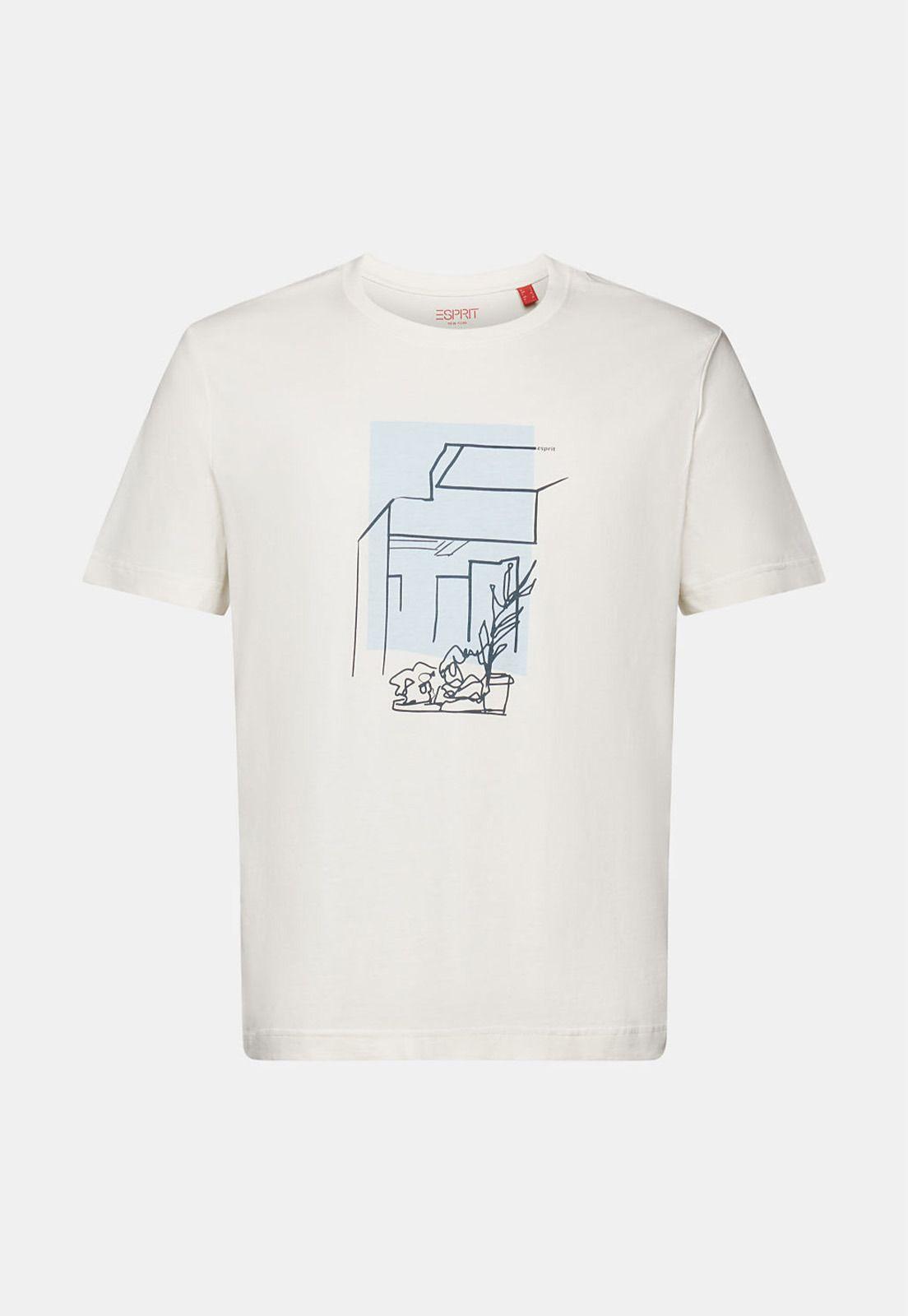 Polera Cuello Redondo Con Estampa En 2 Colores Hombre Esprit Azul petróleo-4