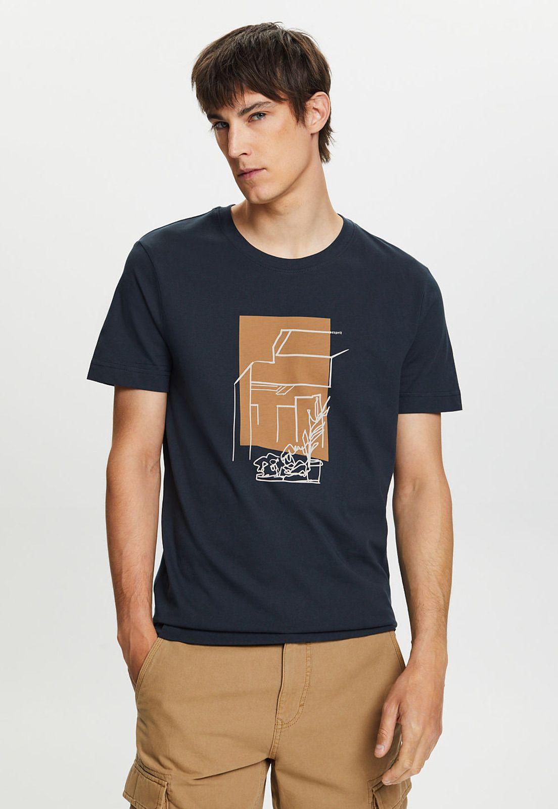 Polera Cuello Redondo Con Estampa En 2 Colores Hombre Esprit Azul petróleo-0