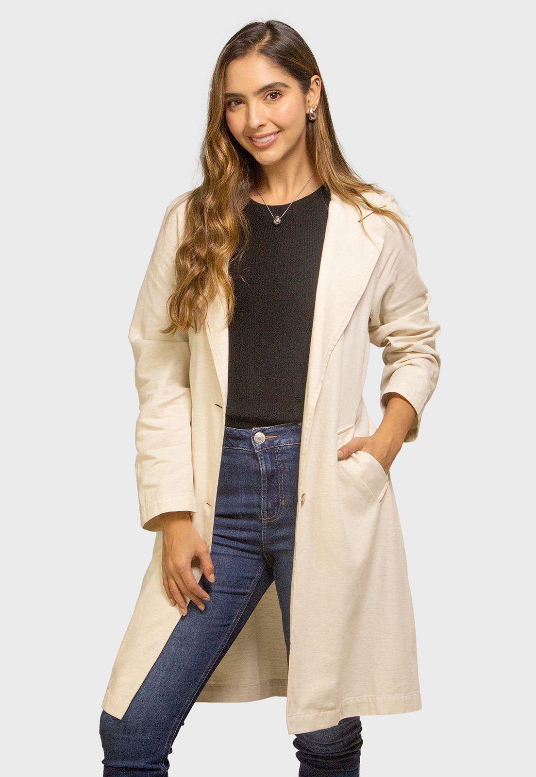 Abrigo Trench Efecto Lino Mujer Esprit 121G002-4