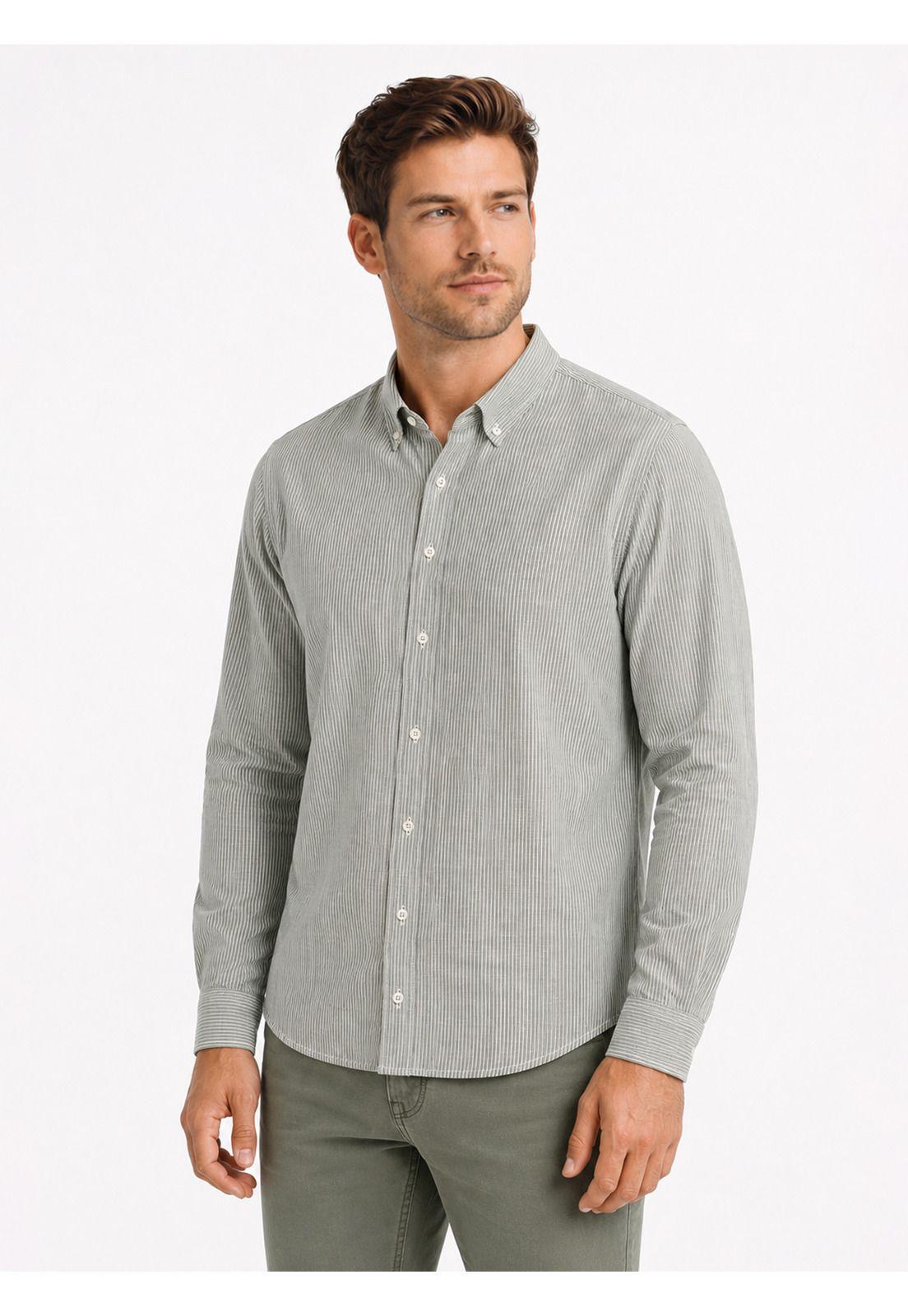 Camisa A Rayas Regular Fit Oliva Arrow CM34028OL-0