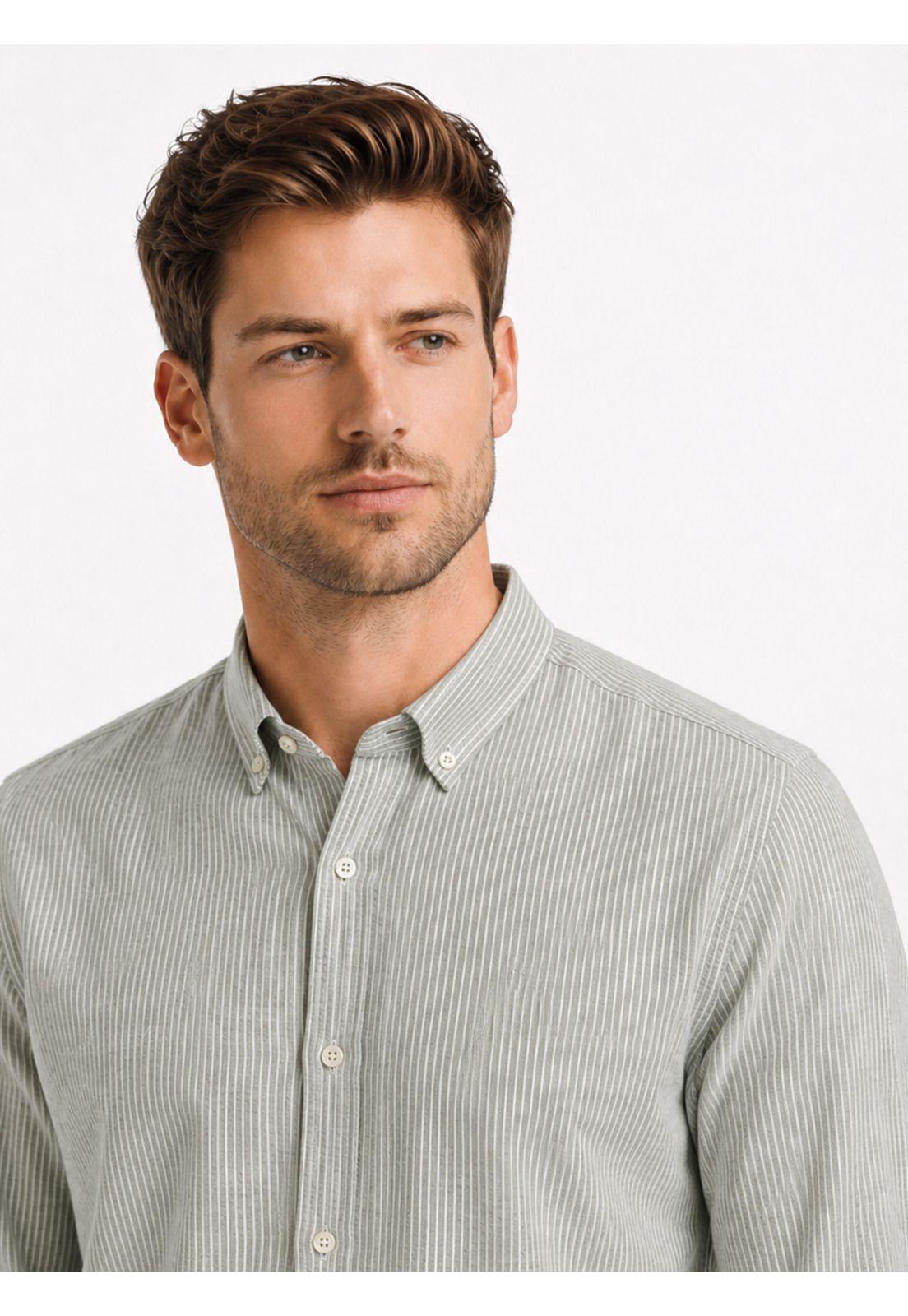 Camisa A Rayas Regular Fit Oliva Arrow CM34028OL-2