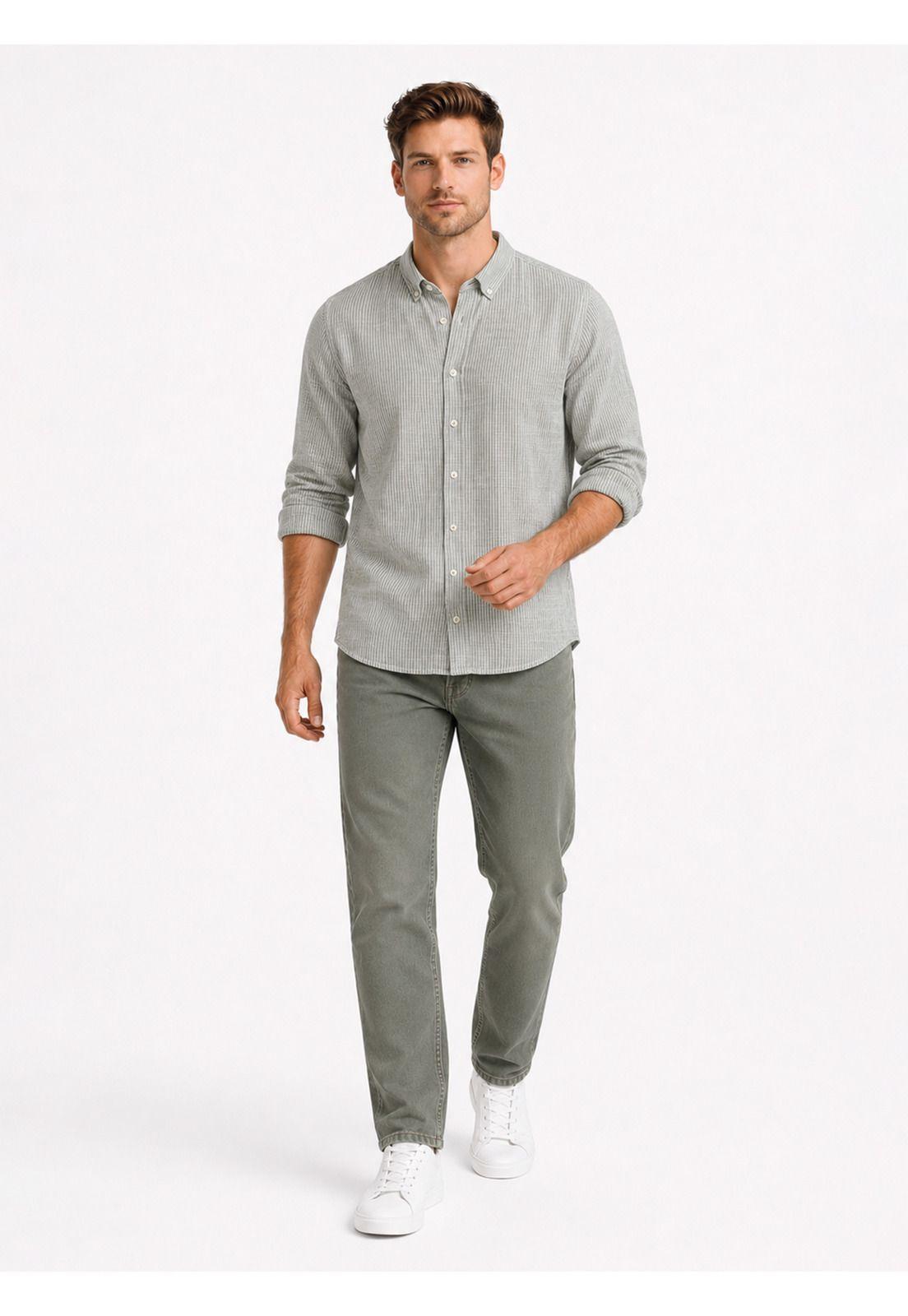 Camisa A Rayas Regular Fit Oliva Arrow CM34028OL-3