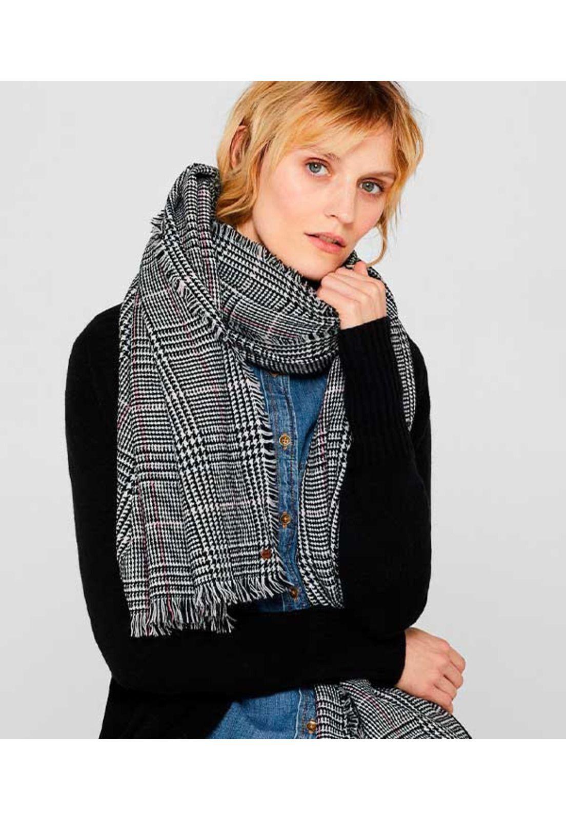 Fular de cuadros Príncipe de Gales en acabado lanoso-0