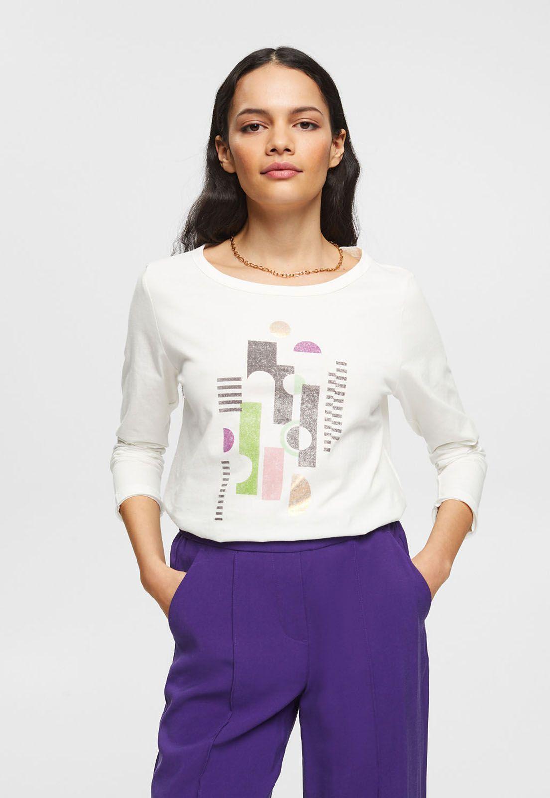 Polera De Manga Larga Con Estampado Mujer Esprit-0
