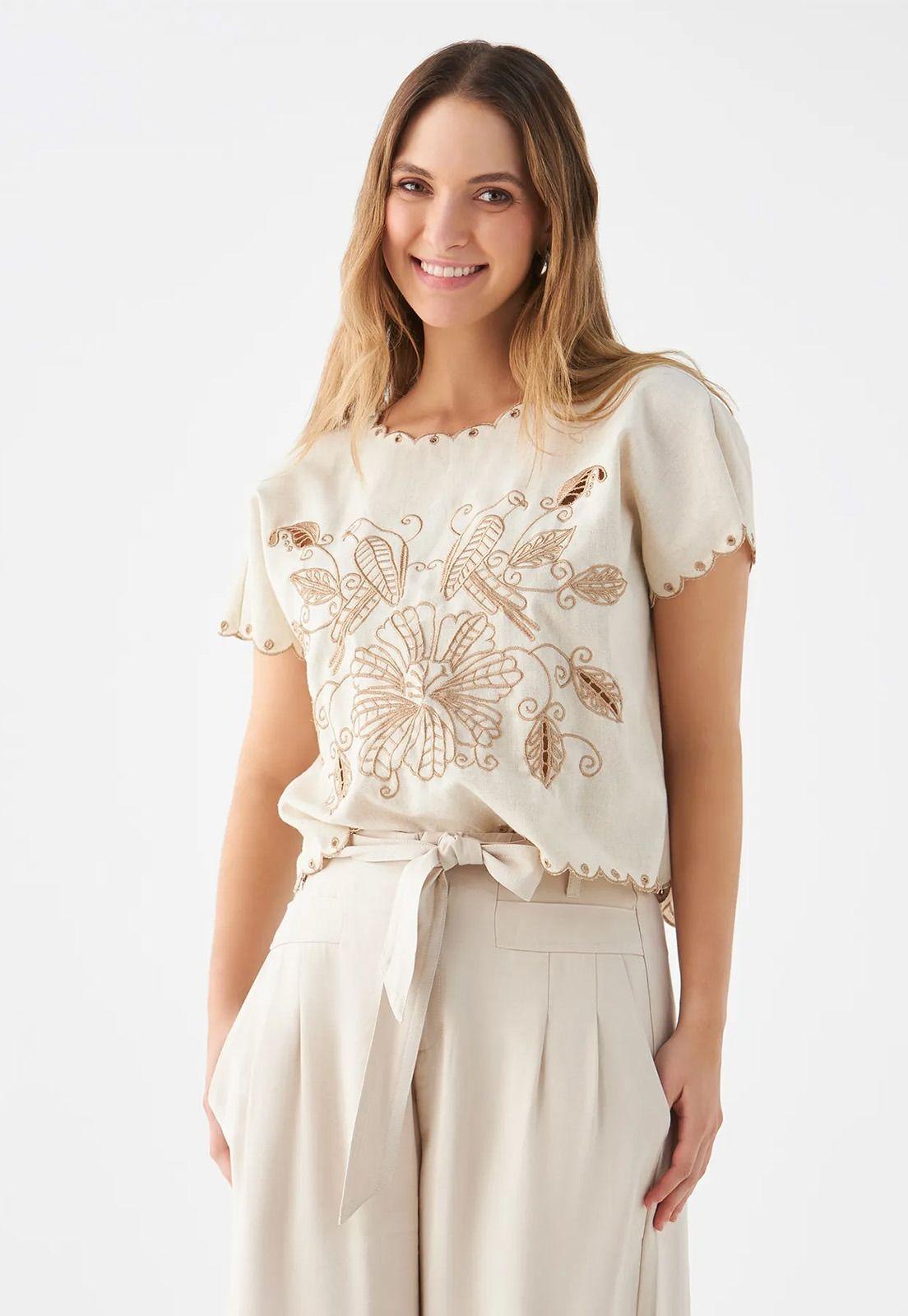 Blusa Bordada Manga Corta Mujer Esprit 619F100-0