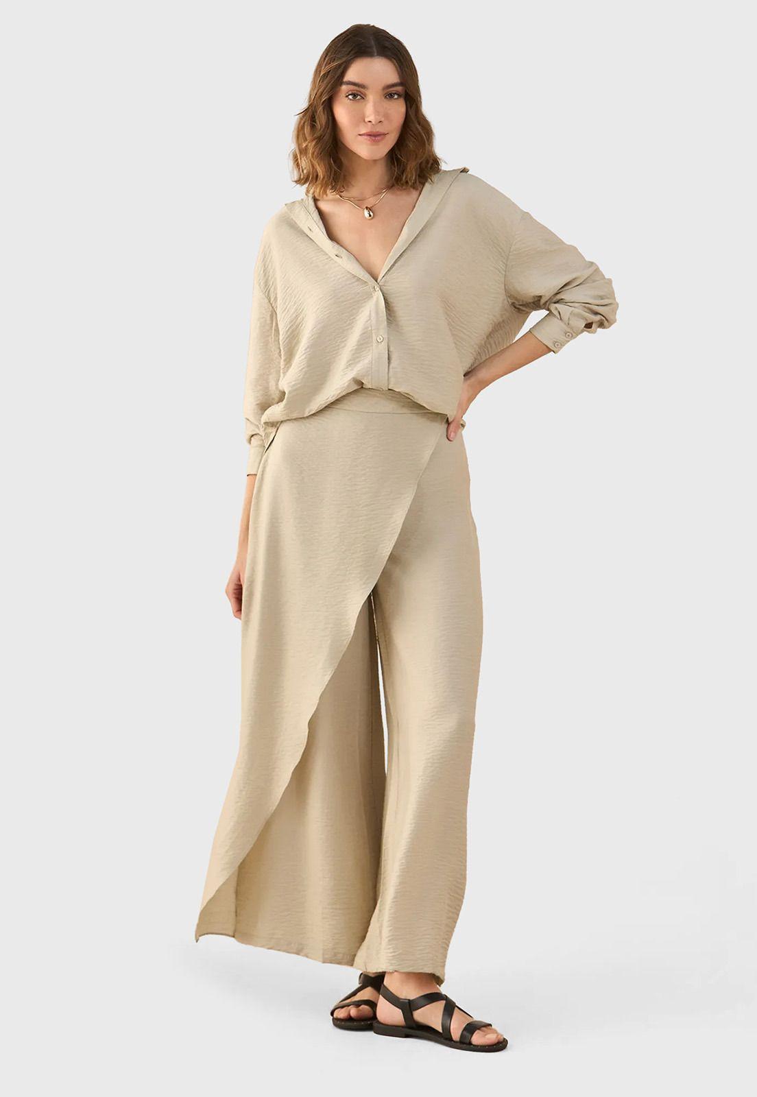 Pantalón fluido con diseño cruzado Mujer Esprit 631G005-0