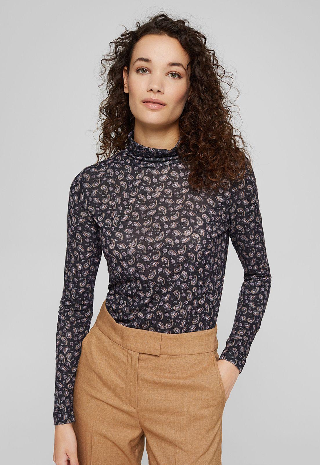 Polera Manga Larga Con Cuello Alto Esprit Eco Negro-0