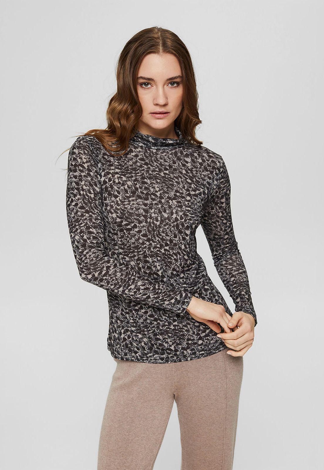 Polera Manga Larga Con Cuello Alto Esprit Eco Negro-0