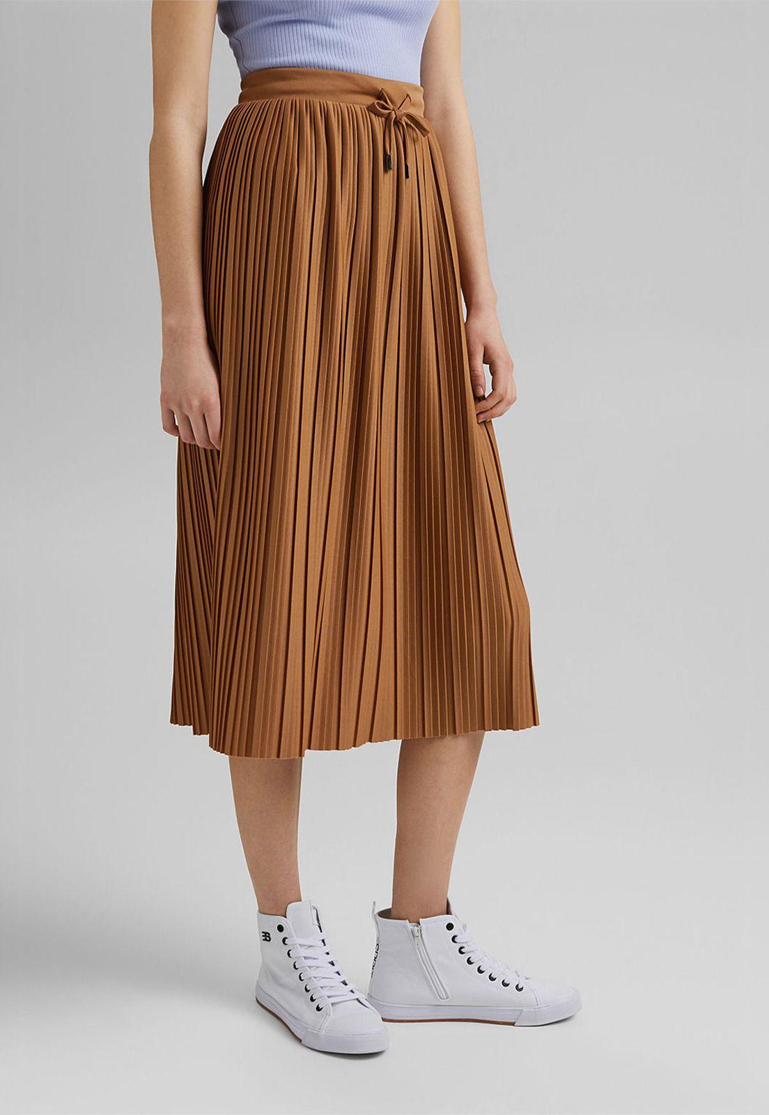 Falda Midi De Punto Plisada Esprit-0