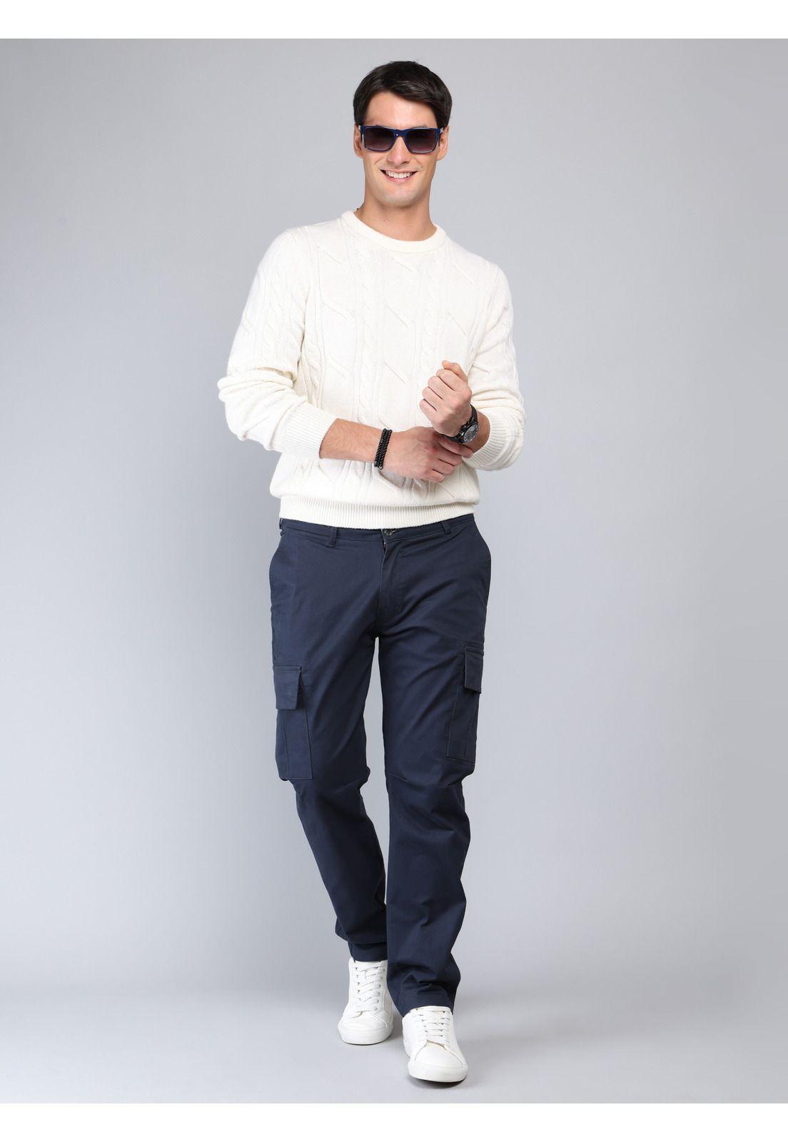 Pantalón Cargo Spandex Regular Fit Azul Marino Soviet SCIB101NB-3