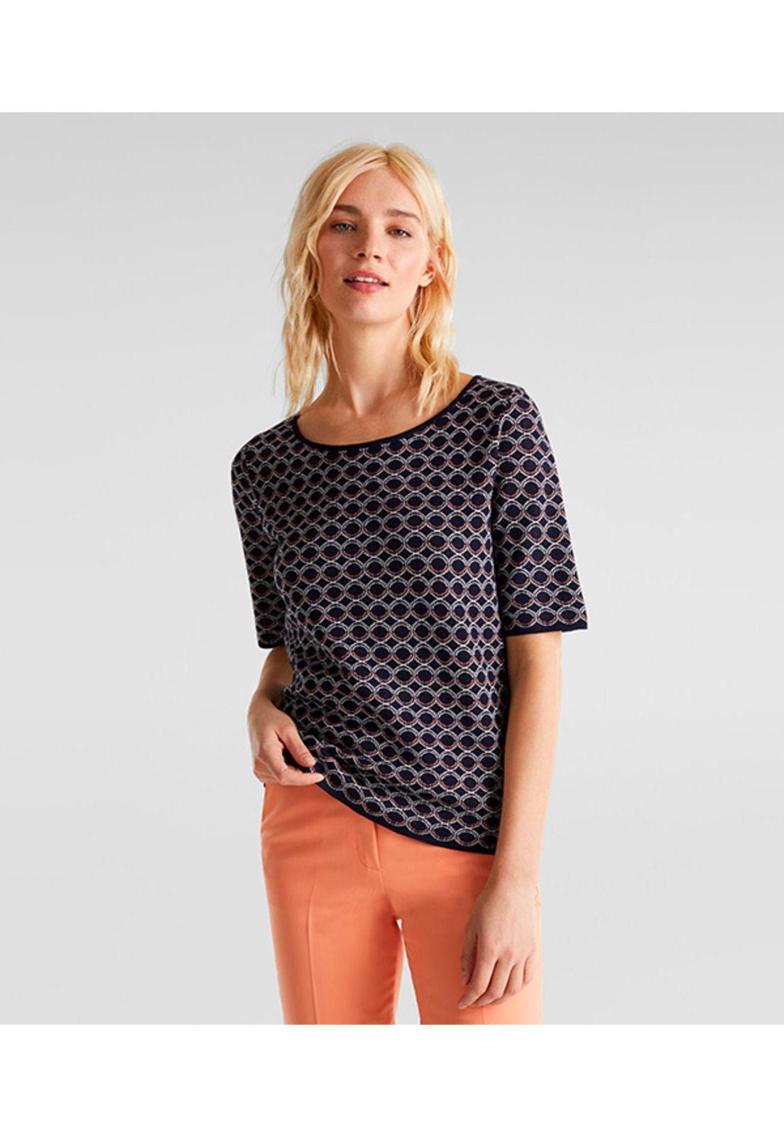 Sweater manga corta motivo geométrico-0