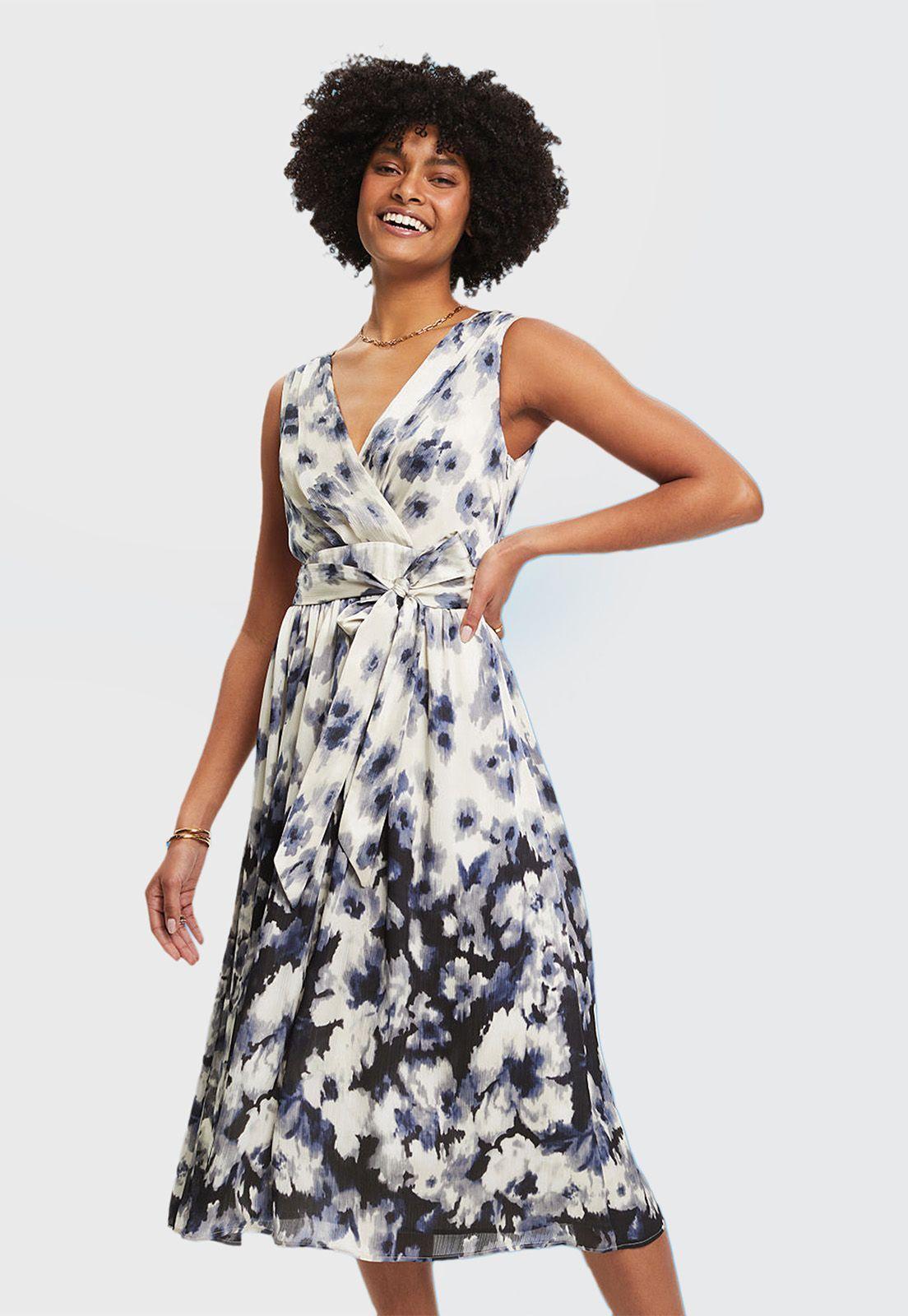 Vestido Satén Arrugado Con Lazo Mujer Esprit-0