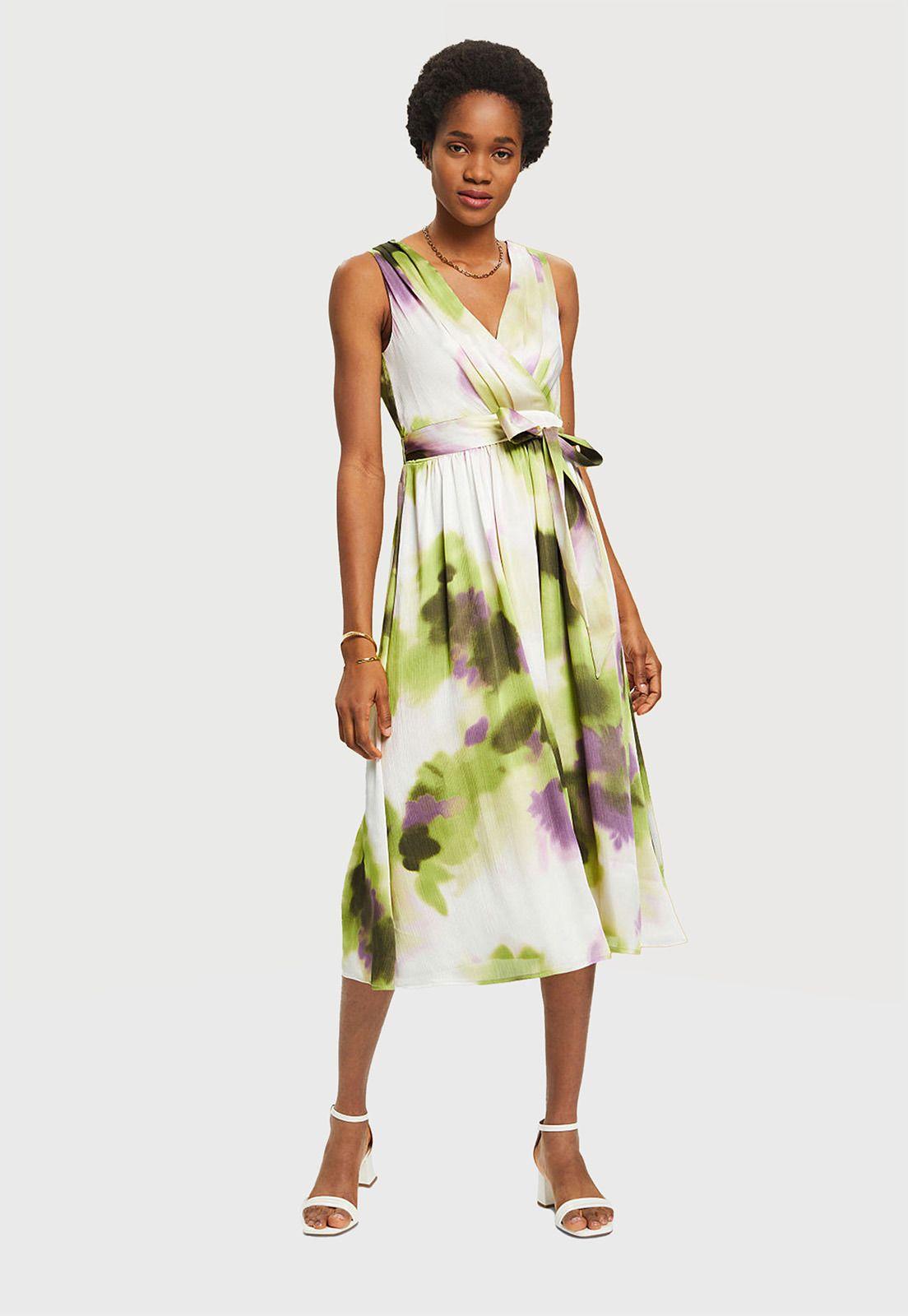 Vestido Satén Arrugado Con Lazo Mujer Esprit-0