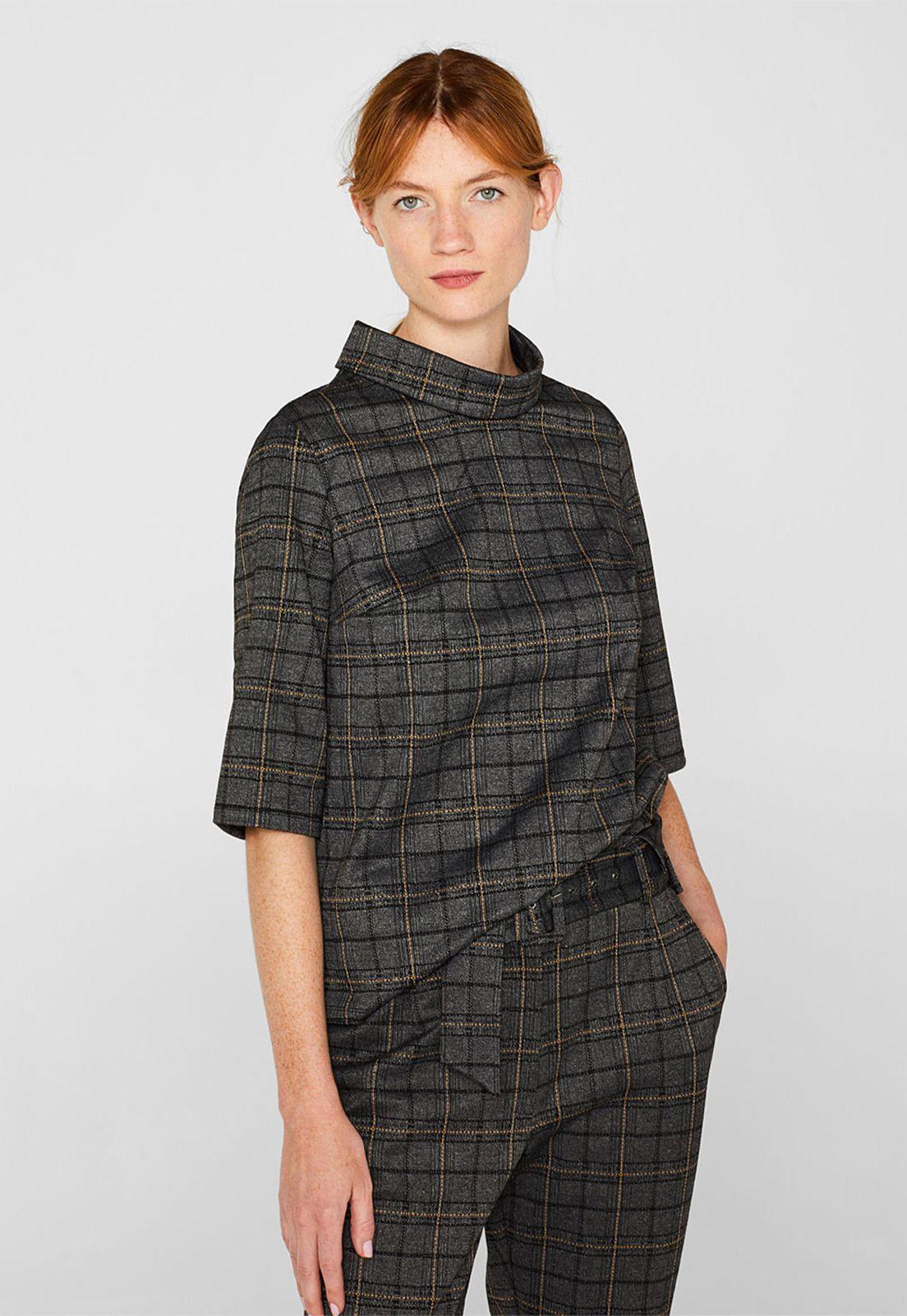 Polera Mujer Manga Corta A Cuadros Esprit-0