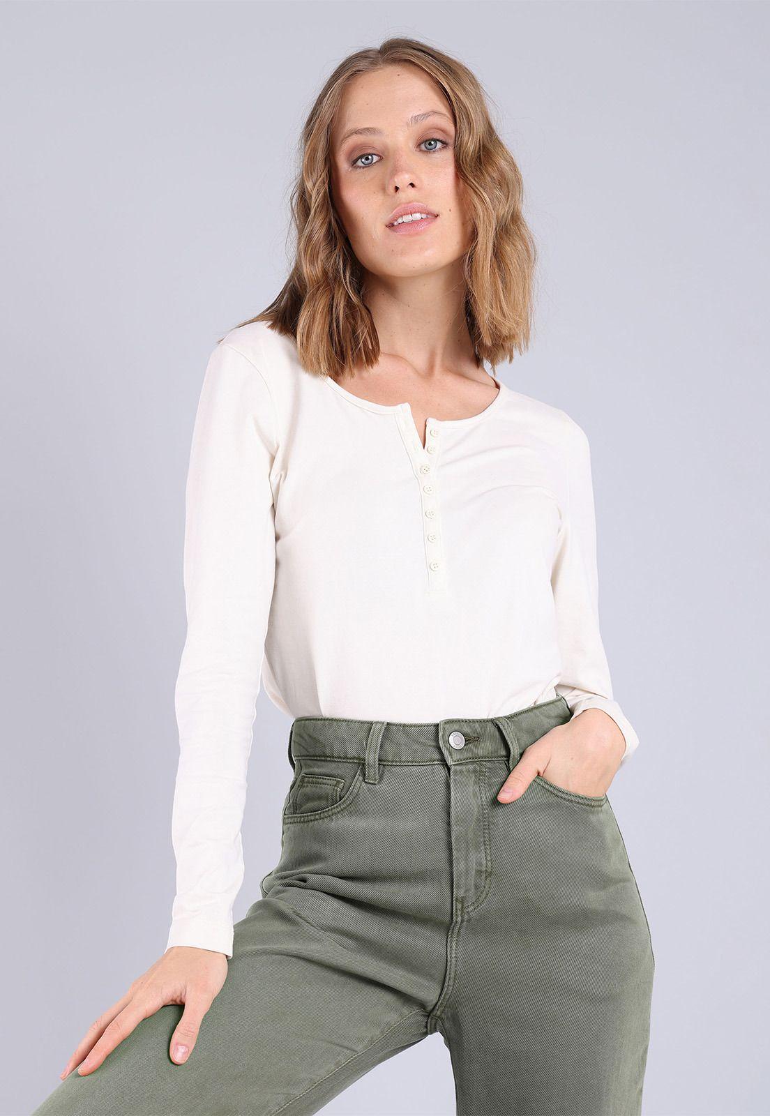Polera elástica manga larga escote en v Mujer Esprit-0