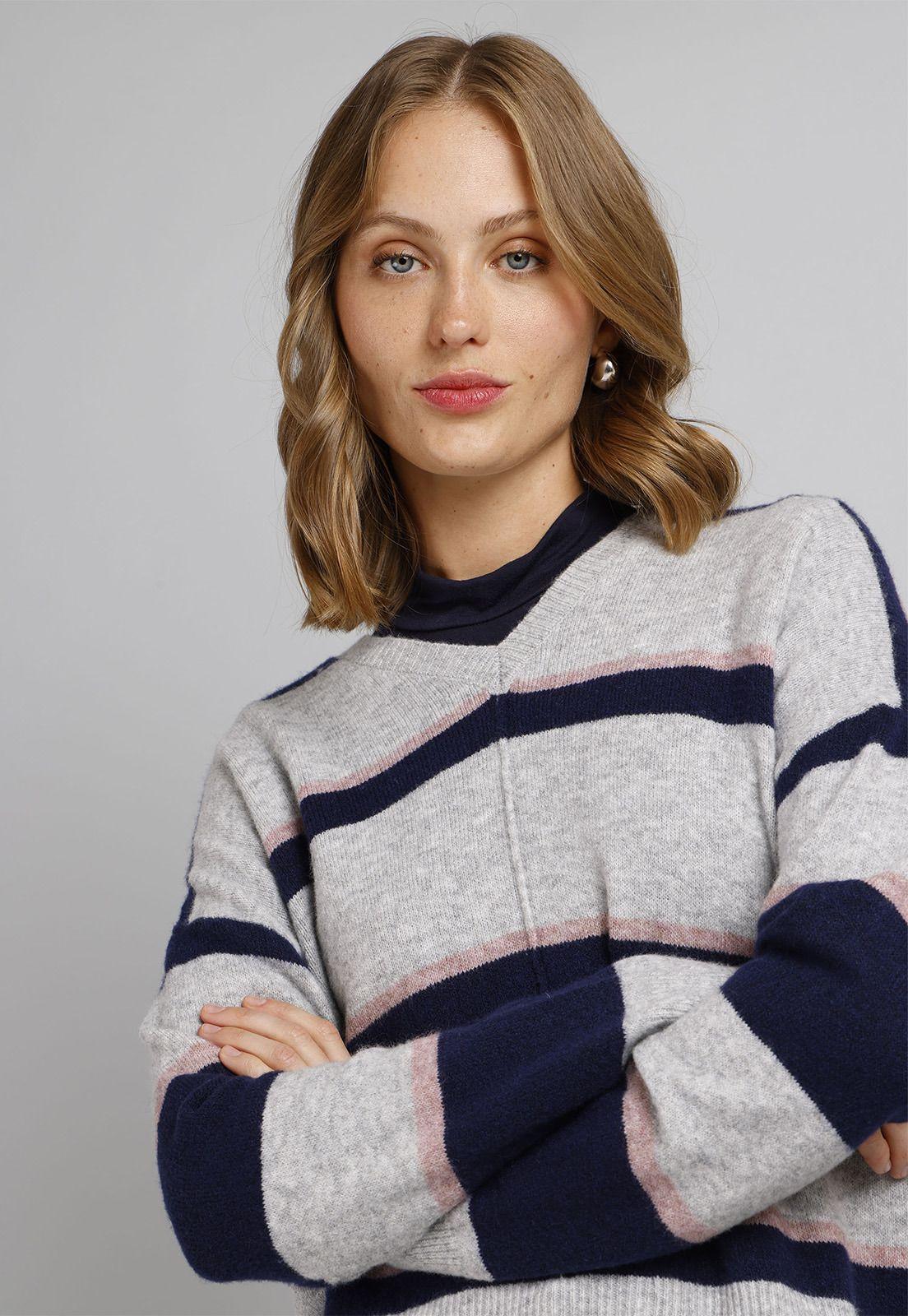 Sweater de Lana a Rayas Cuello V Mujer Esprit 104EE1I342-2