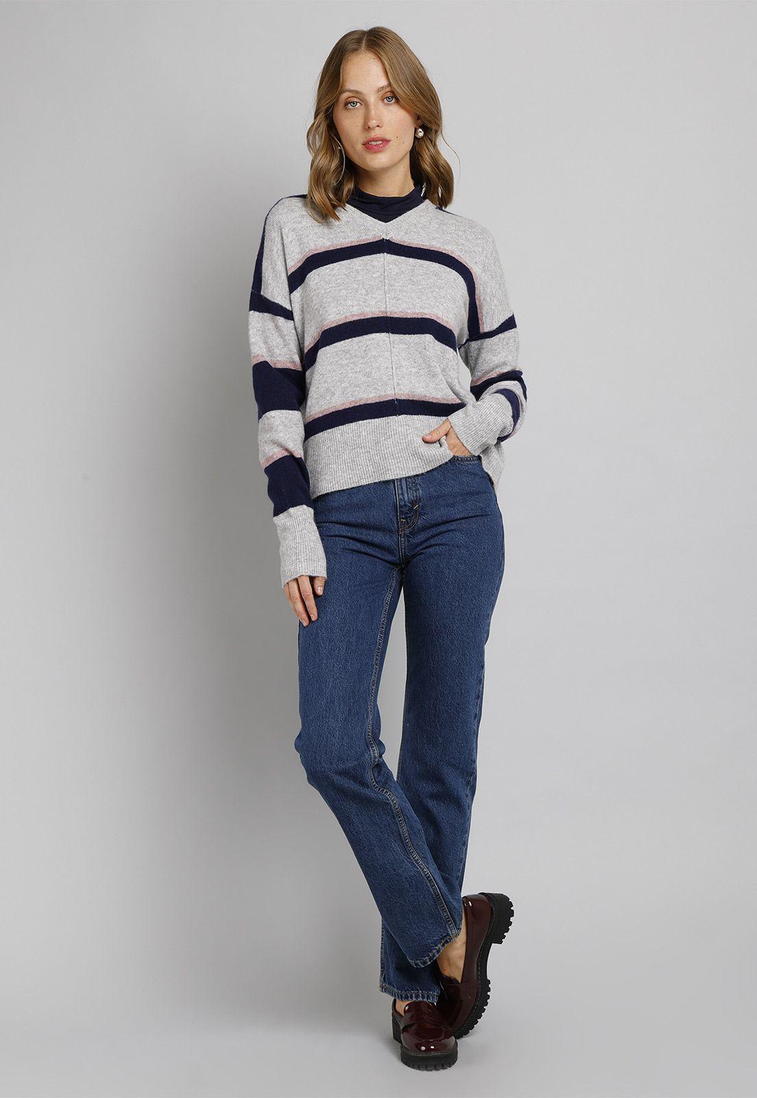 Sweater de Lana a Rayas Cuello V Mujer Esprit 104EE1I342-3