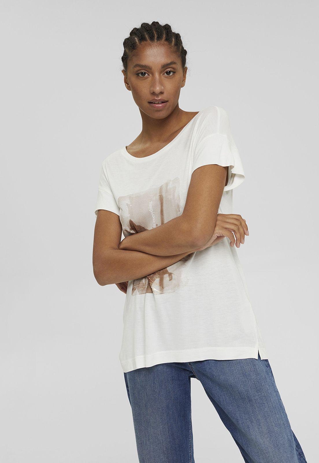 Polera Mujer Manga Corta Con Estampado Esprit Khaki-0