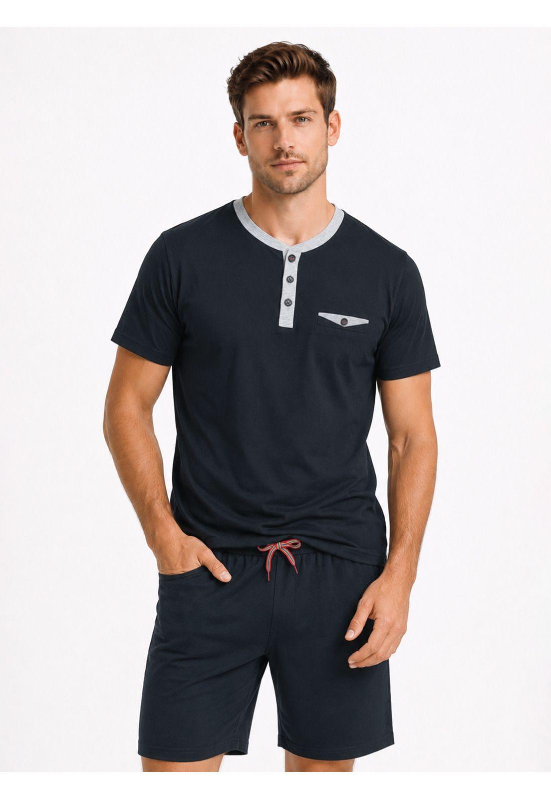 Pijama Corto Cuello Henley Regular Fit Azul Arrow P1V3409AZ-0