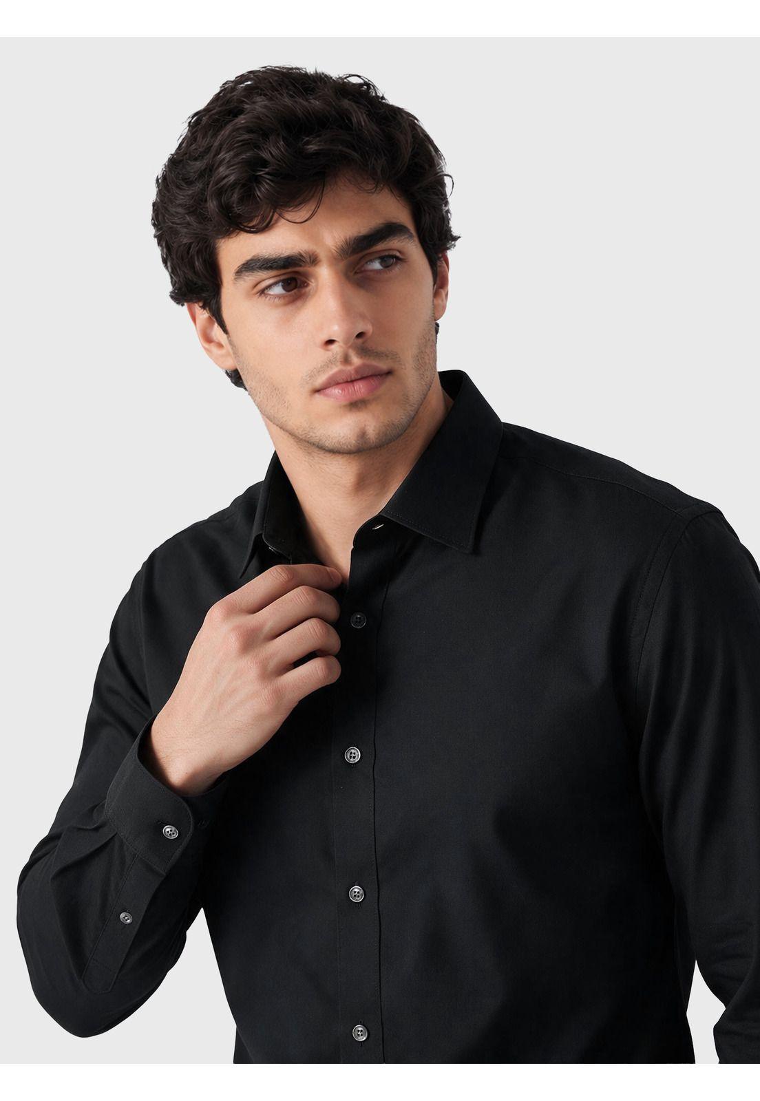 Camisa Lisa Spandex Slim Fit Negro Arrow CMI3411NE-2
