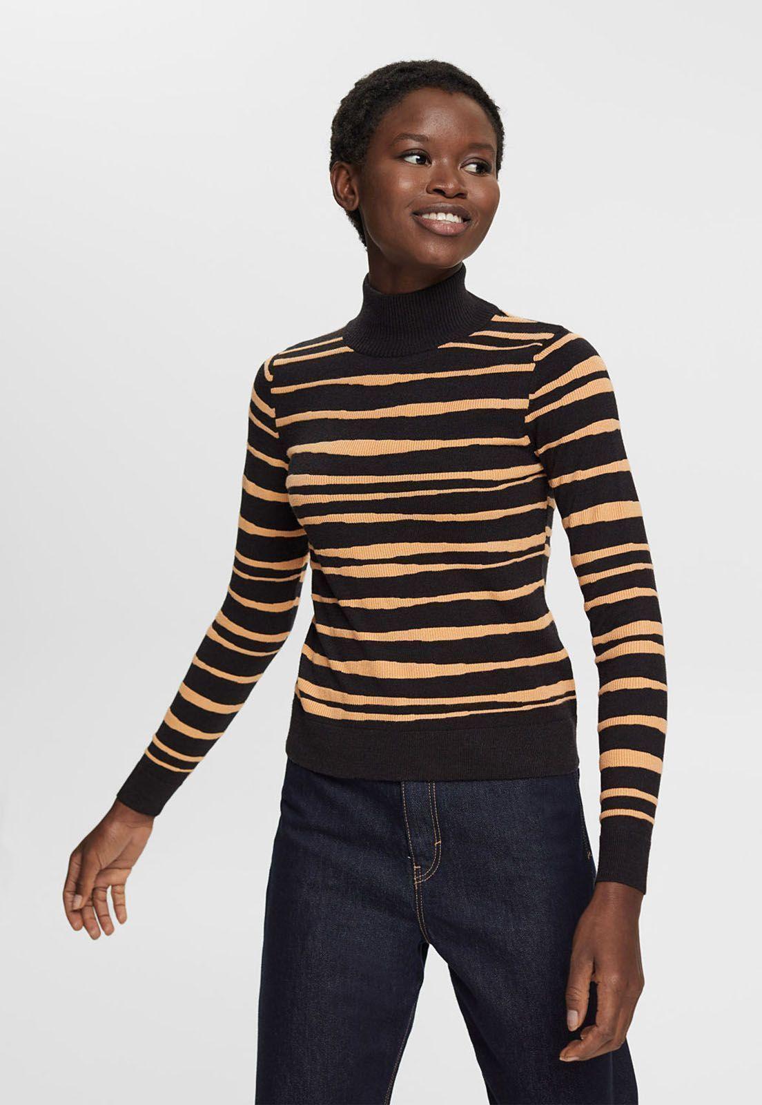 Sweater De Rayas Con Cuello Alto Mujer Esprit invierno-0