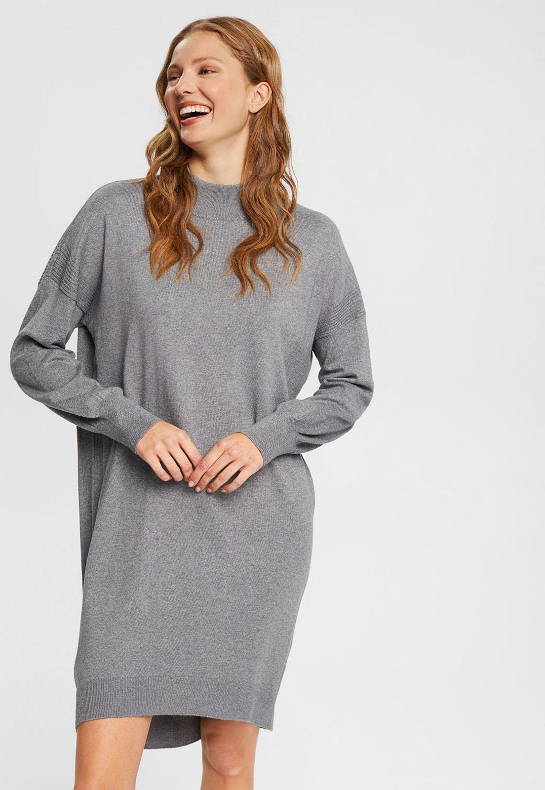 Vestido Midi De Punto Mujer Esprit Gris-0